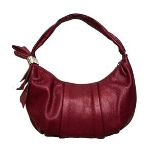 Brighton Burgundy Red Pebbled Leather Bow Shoulder Bag Silver Heart Charm Purse